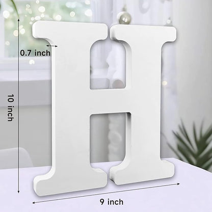 AOCEAN 10 Inch White Big Wood Letters, Unfinished Wooden Letters for Wall Decor Decorative Standing Letters Slices Sign Board Decoration for Craft Home Party Projects (H)
