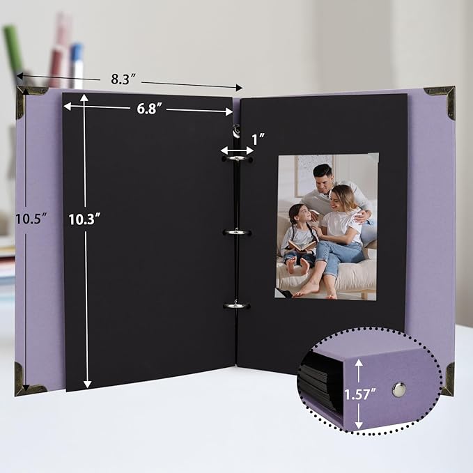 Scrapbook Album 8" x 10" DIY Scrapbook Photo Album Hardcover Kraft Paper 3 Rings Memory Book for Wedding, Anniversary, Travel, Family, Lilac