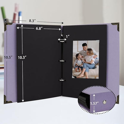 Scrapbook Album 8" x 10" DIY Scrapbook Photo Album Hardcover Kraft Paper 3 Rings Memory Book for Wedding, Anniversary, Travel, Family, Lilac