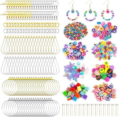 Earring Making Kit with 940 PCS Beading Hoop Earring Finding Component Accessories Hooks Jump Rings Loop Earring Backs Beads and Charms for Jewelry Making Earring DIY Craft by DRWATE
