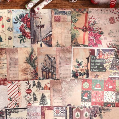 icceemee 200 Sheets Christmas Scrapbook Paper Set – Christmas Themed Craft Collage Paper for Junk Journaling, Bullet Journal, Poster Decor, Room Decoration, Card Making, and Gift Wrapping - Image 7