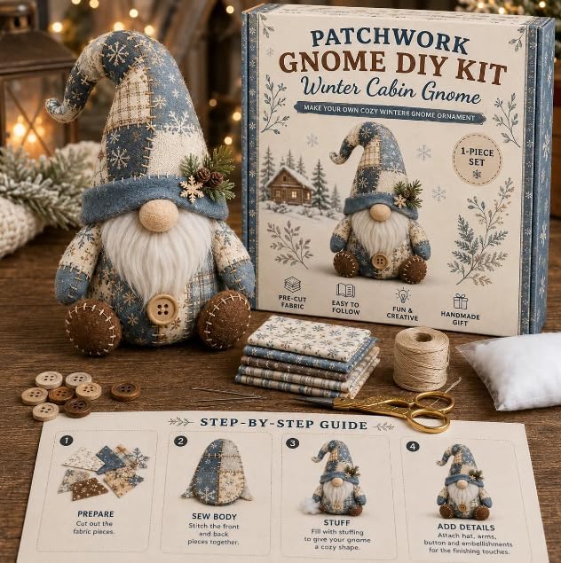 TREBIN DIY Patchwork Animal Kit, Fabric Sewing Set for Adults, Handmade Patchwork Craft Set for Decorative Gnome Halloween Christmas Ocean Animal Home Decor Project (Vintage Blue Plaid Gnome) by TREBIN