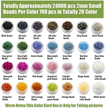 Ybxjges 24000Pcs 2mm Glass Seed Beads Kit, with 28 Colors Small Beads Kit for Girls,Women and Adults,Bracelets, Necklaces,Earring,Jewelry Making Supplies - Image 2
