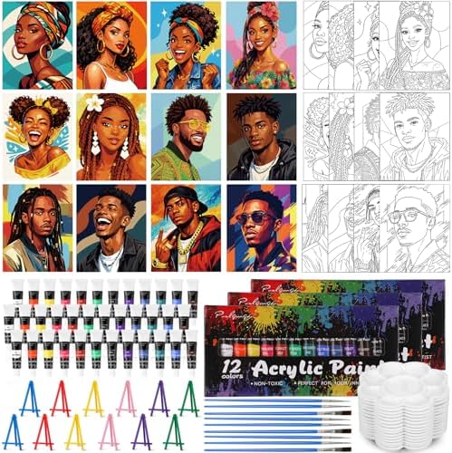 Sherr 108 Pcs Couples Sip and Paint Kit, Pre Drawn Canvas for Adults by Sherr