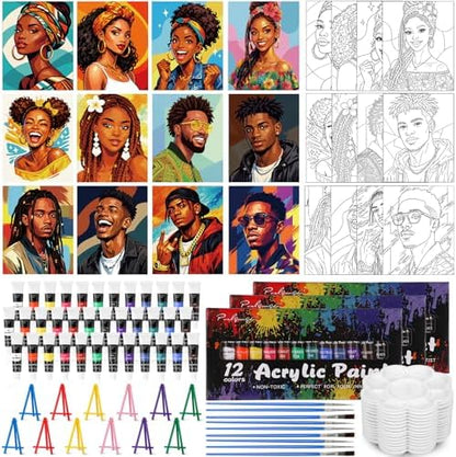 Sherr 108 Pcs Couples Sip and Paint Kit, Pre Drawn Canvas for Adults by Sherr