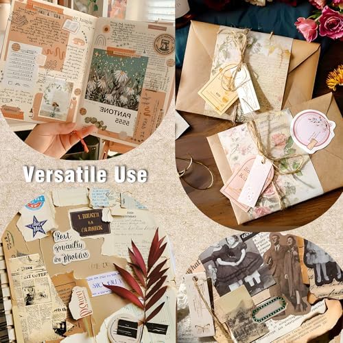 400 Sheets Vintage Scrapbook Paper Supplies, Diy Junk Journal Supplies, Bullet Journal Kit, Retro Vision Board Supplies for Scrapbooking Embellishments Planner, Decoupage Paper, 4 Sets - Image 4