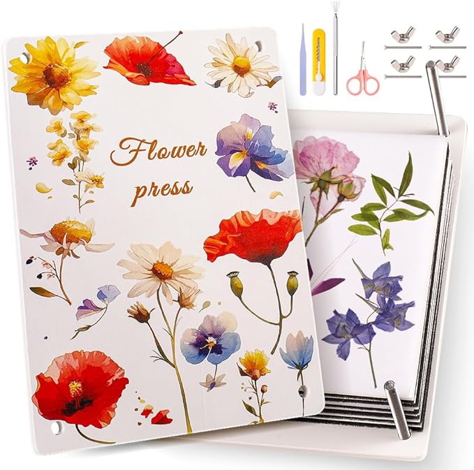 wtisan Flower Press Kit: Wooden Flowers Pressing for Adults, 6 Layers 10.6"x6.9" DIY Wedding Bouquet Flowers Preservation, Colorful Pressed Flower Kits Gift for Nature Drying Lovers