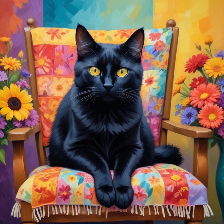 Paint by Numbers Kit for Adults, Black Cat Number Painting, 16 x 16 Inch by GEEHEIY
