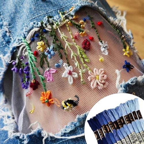 105 Yards 12 Skeins Gradient 6 Strands Marine Blue Cross Stitch Thread Polyester Variegated Embroidery Floss Friendship Bracelet String Assorted Bulk for Hand Sewing Making Knitting Supply - Image 6