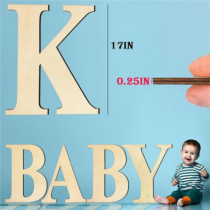 17 Inch Unfinished Wood Letter for Wall Decor, Paintable Thick Wooden Alphabet for DIY Craft Projects, Blank Wood Letter for Birthday, Parties, Wedding, Christmas Home Decoration (K)