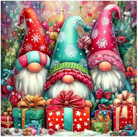 Reivworl Christmas Paint by Numbers Kit for Adults Beginners, Gnome Paint by Numbers, Adult Paint by Number Kits for Gifts and Home Wall Decor 16x16 Inch by Reivworl