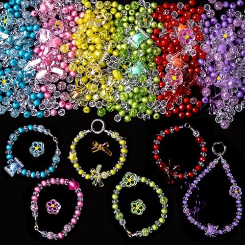 nikkiGuo 330 PCS Crackle Acrylic Beads, Jewelry Making Kit Transparent Candy Bead – Butterfly Flower Suncatcher Faceted Bicone Beads in Mixed Sizes with Wire, Clasps for DIY Bracelets, Necklaces by NikkiGuojewelry