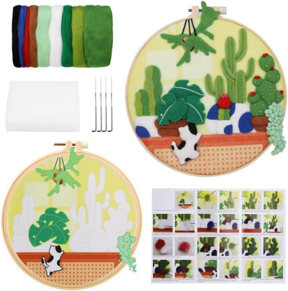 Wonafa DIY Wool Needle Felt Starter Kit, Beginner Needle Felt Kit with Wool Felt Bag, Felts Needles, Photo Frame, Foam Mat, Felts Cloth and Instructions for Home Decor, Art Crafts (Style 7) by Wonafa