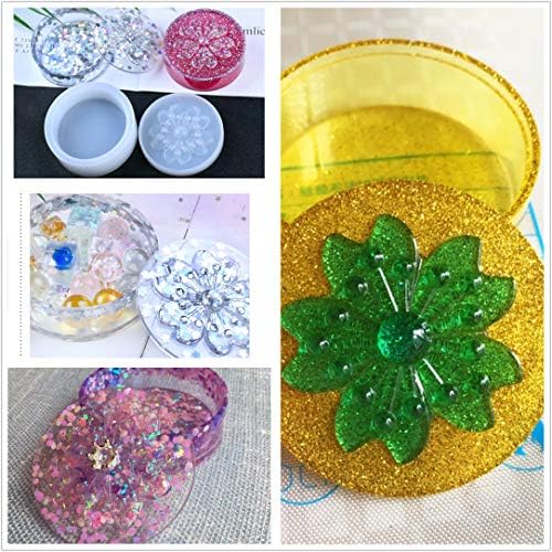 UV Epoxy Resin Kit 15 Pearlescent Pigment + 2 Molds (24 Shapes) for Pendants Earrings Jewelry + 1 Mold for Storage Box + 17 Open Back Bezels for Resin Crafts DIY, 5 Crystal Clear Transparent Resin - Image 4