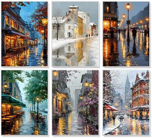 6 Pack Paint by Numbers Kit for Adults Beginner Street Scenery, 10x14 Inch by Yezavesu