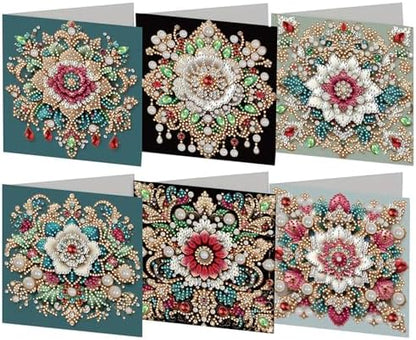 POETRYDRAW 6 Pack 5D DIY Diamond Art Painting Mandala Greeting Card Kit, Diamond Art Birthday Holiday Greeting Card, Crafts Kit Creative with Envelope by POETRYDRAW