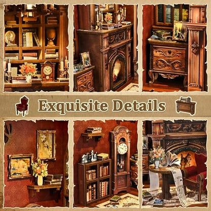 DIY Miniature House Kit, Library Book Nook Kit, 3D Wooden Puzzles Bookshelf Craft Kits, Dollhouse Kit with LED Light, Mini Building Kit for Adults Teen to Build (Twilight Library) - Image 4