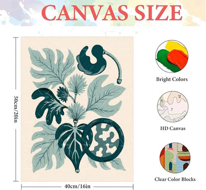 Sceorixa Floral Paint by Numbers Kit for Adults - DIY Teal Botanical Leaves Painting On Canvas 16X20 Inches, Acrylic Paint Set, Suitable for Beginners, Wall Art Decor for Home Decor Or Gift, Unframed - Image 2