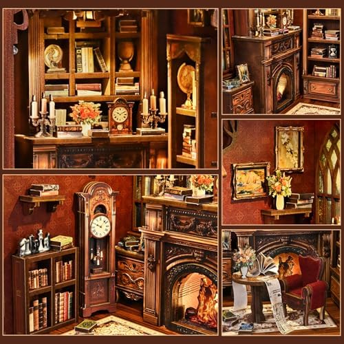DIY Book Nook Kit with LED Light, Miniature Dollhouse, 3D Wooden Puzzle, Bookshelf Insert Decor Craft Gift (Twilight Library) - Image 4