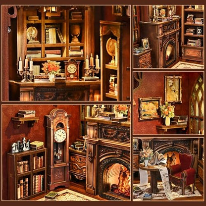DIY Book Nook Kit with LED Light, Miniature Dollhouse, 3D Wooden Puzzle, Bookshelf Insert Decor Craft Gift (Twilight Library) - Image 4