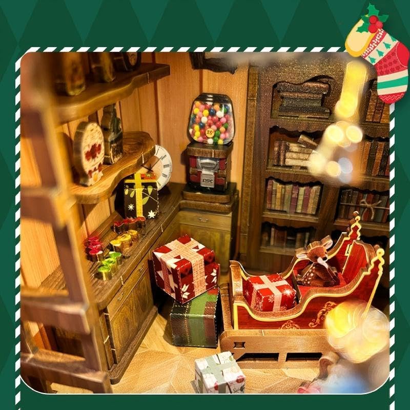 DIY Miniature House Kit, Mini House Building Kit, DIY Book Nook Kit, Tiny Model House for Adults to Build, Beginner 3D Wooden Book Nook, for Family Friends (Christmas time C) - Image 4