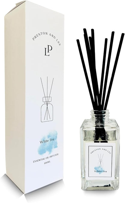 Preston and Lee Reed Diffuser Set | 100 ml (3.4 fl oz) White Tea Scent | Reed Diffuser Set | Aromatherapy Diffusers | Natural Reed Diffuser Oil for Home and Spa Fragrance