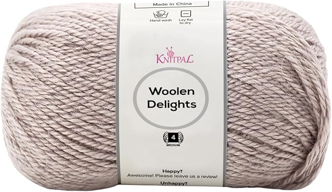 Woolen Delights Soft Wool Yarn for Crocheting, 3-Pack (522Yds / 300G), Free Patterns - #4 Medium Aran/Heavy Worsted Weight Wool Yarn for Knitting - Sandy Beige