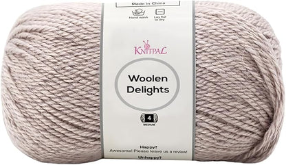 Woolen Delights Soft Wool Yarn for Crocheting, 3-Pack (522Yds / 300G), Free Patterns - #4 Medium Aran/Heavy Worsted Weight Wool Yarn for Knitting - Sandy Beige