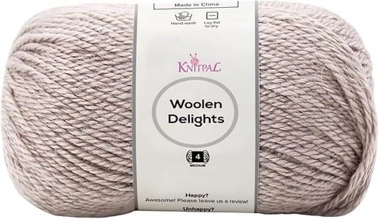 Woolen Delights Soft Wool Yarn for Crocheting, 3-Pack (522Yds / 300G), Free Patterns - #4 Medium Aran/Heavy Worsted Weight Wool Yarn for Knitting - Sandy Beige