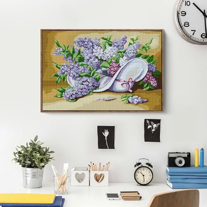 Qeerysew Cross Stitch Kits Stamped Full Range of Embroidery Starter Kits for Beginners DIY-Printed kit Lilac (Printed) 14CT24.4×17.3 inches