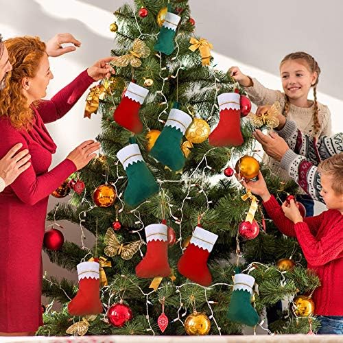 Skylety 24 Pcs Red and Green Christmas Felt Stockings Bulk 3.94 x 7 Inches Christmas Tree Hanging Ornaments for Family Fireplace Xmas Holiday Party Decorations DIY Craft Large Xmas Stocking Bags - Image 2