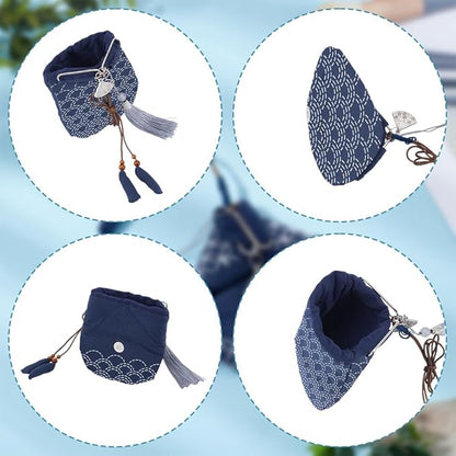ORIGACH Sashiko Coin Purse Kit for Beginners Adults Handmade Japanese Wave Pattern Sashiko Fabric Embroidery Bag Kit with Instruction DIY Sewing Bag Gifts