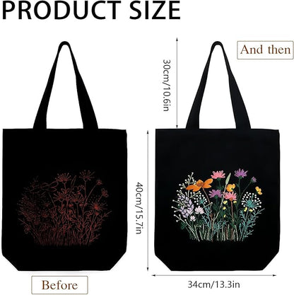 Canvas Tote Bag Embroidery Kit with Pattern, Beginner Embroidery Kits for Adults, Arts and DIY Crafts Embroidery Starter kit, Include Stamped Embroidery Bag, Embroidery Hoops, Color Threads and Tool.