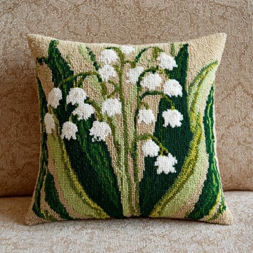DIY Latch Hook Pillow Kit Lily of Valley Flowers 43x43cm-1 by Unknown