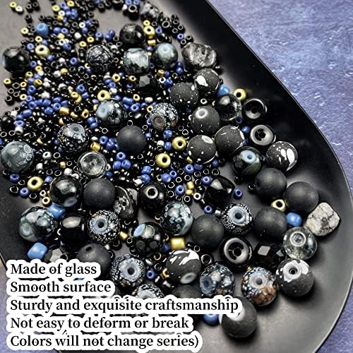 Assorted Glass Resin Beads Multi Size Colors Smooth Cracked Gravel Millet Spacer Beads for Bracelets Necklace Earring DIY Jewelry Making Craft(Black Series) - Image 4