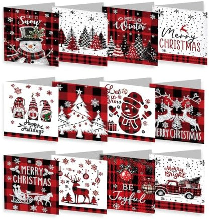 NUOFIX 12 PCS Diamond Art Christmas Cards with Envelopes, Christmas Crafts for Adults, Diamond Painting Kits for Card Making, Holiday DIY Kits (Red) by Unknown