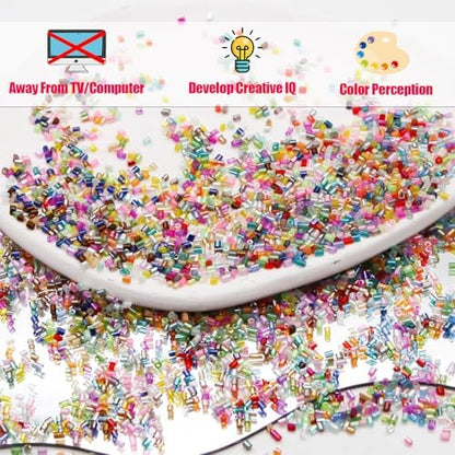 EuTengHao 16800pcs Tube Beads Kit Glass Bugle Seed Beads Small Craft Beads for DIY Crafting Jewelry Making Supplies (3mm, 350 Per Color, 48 Colors) - Image 5