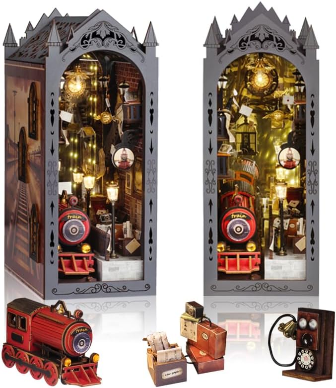 DIY Book Nook Kit, 3D Wooden Puzzle Miniature House Kit Adult, Magic Train by Weservehomeforbetterlife