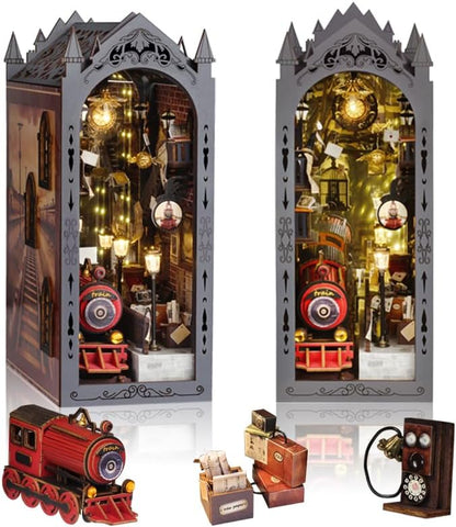 DIY Book Nook Kit, 3D Wooden Puzzle Miniature House Kit Adult, Magic Train by Weservehomeforbetterlife