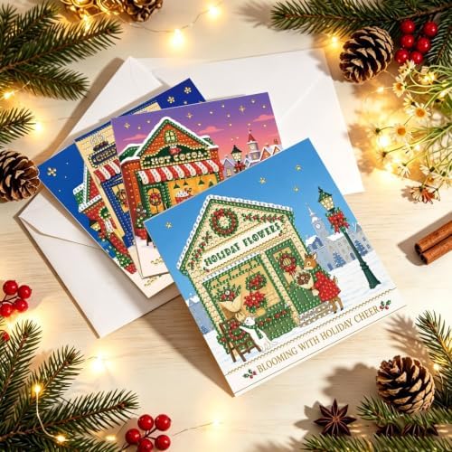 BAYUNOE 6Pcs Christmas Diamond Art Painting Greeting Card Kit with Envelope - Image 3