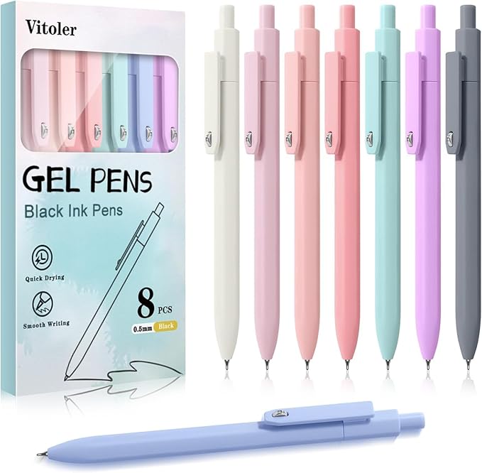 Piochoo Gel Pens, 0.5mm Fine Point Black Ink Smooth Writing Pens for Journaling, Nurse Aesthetic Cute School Office Gifts for Teacher Women and Men