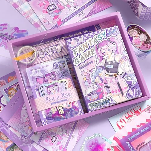 Auguro Scrapbook kit for Girls A6 Grid Kawaii notebooks Stationery Junk Journal Kit Scrapbooking Supplies kit Craft DIY Gift for Adult Teen Girl Cute Bullet Journal - Image 2