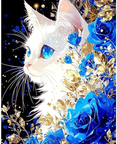 RICUVED Cat Paint by Numbers for Adults, Flowers Paint by Numbers Kit for Adults Beginners, DIY Acrylic Oil Painting on Canvas Easy for Gift Home Wall Decor 16x20 Inch by RICUVED
