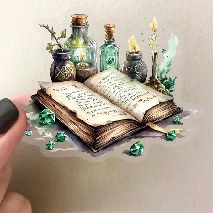 50PCS Forest Witch Stickers – Green Gothic Aesthetic Transparent Scrapbooking Stickers, Witchy Clear Decals for Journaling, Spell Books, Resin Crafts Projects, Tumbler, Laptop