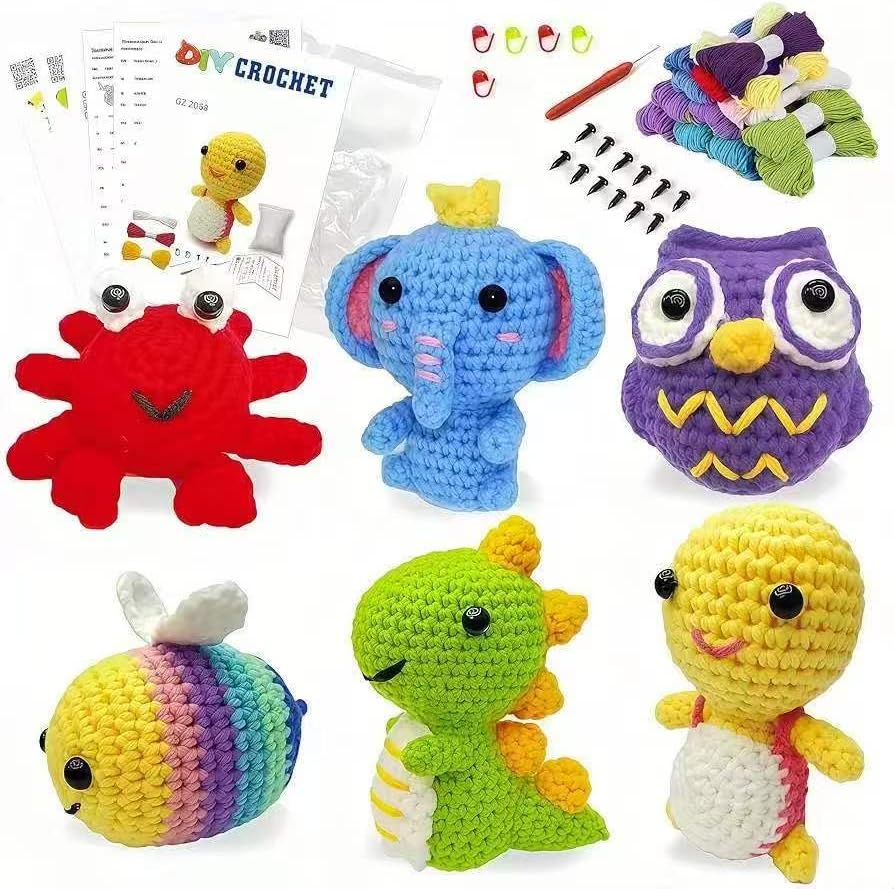Lixktsoo 6Pcs Crochet Kit for Beginners, 2027 DIY Craft for Adults, Great Gift for Crochet Lovers, Crocheting Animal Kits with Step by Step Videos,Yarn,Crochet Hook,Birthday Holiday Gift by Unknown