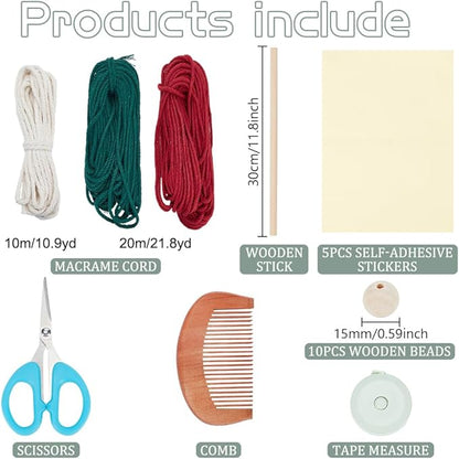 FREEBLOSS DIY Christmas Color Macrame Leaf Kit Macrame Leaf Wall Hanging Bohemian Leaf Tapestry Decor Macrame Kit for Beginners Handmade Feather Wall Decorations for Bedroom Dorm