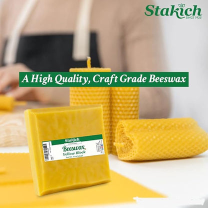 Stakich Yellow Beeswax Block - Natural, Triple Filtered - 2 Pound