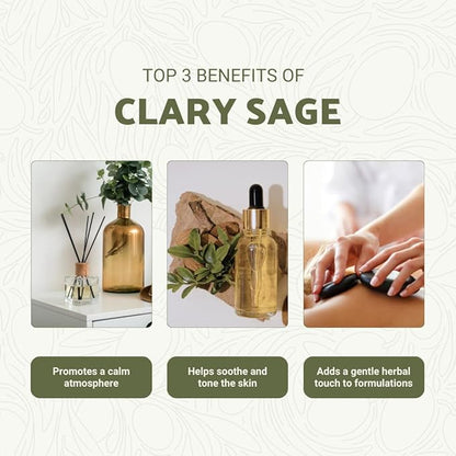 Nature Packaged Clary Sage Essential Oil - Direct from France - Steam Distilled - Aceite de Salvia Esclarea for Aromatherapy, Massage, Diffuser, DIY Candle and Soap Making - 8oz