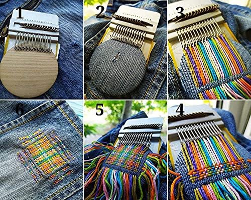 Pajojoqa Darning Loom Speedweve Type Weave Tool, Convenient Small Weaving Loom Kit for Beginners Quickly Mending Jeans, Repair Holes, DIY Beautiful Weaving Arts on Clothes Socks（28 Hooks） - Image 4