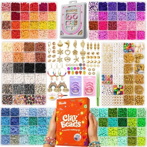 23000+ Clay Beads Bracelet Making Kit for Girls-120 Colors 6 boxes, Polymer Heishi Beads for Jewelry Making Kit, Charms for Bracelets,Bead Board Arts and Crafts Gifts for kids Fun Crafts for adults by TheBeadingCo